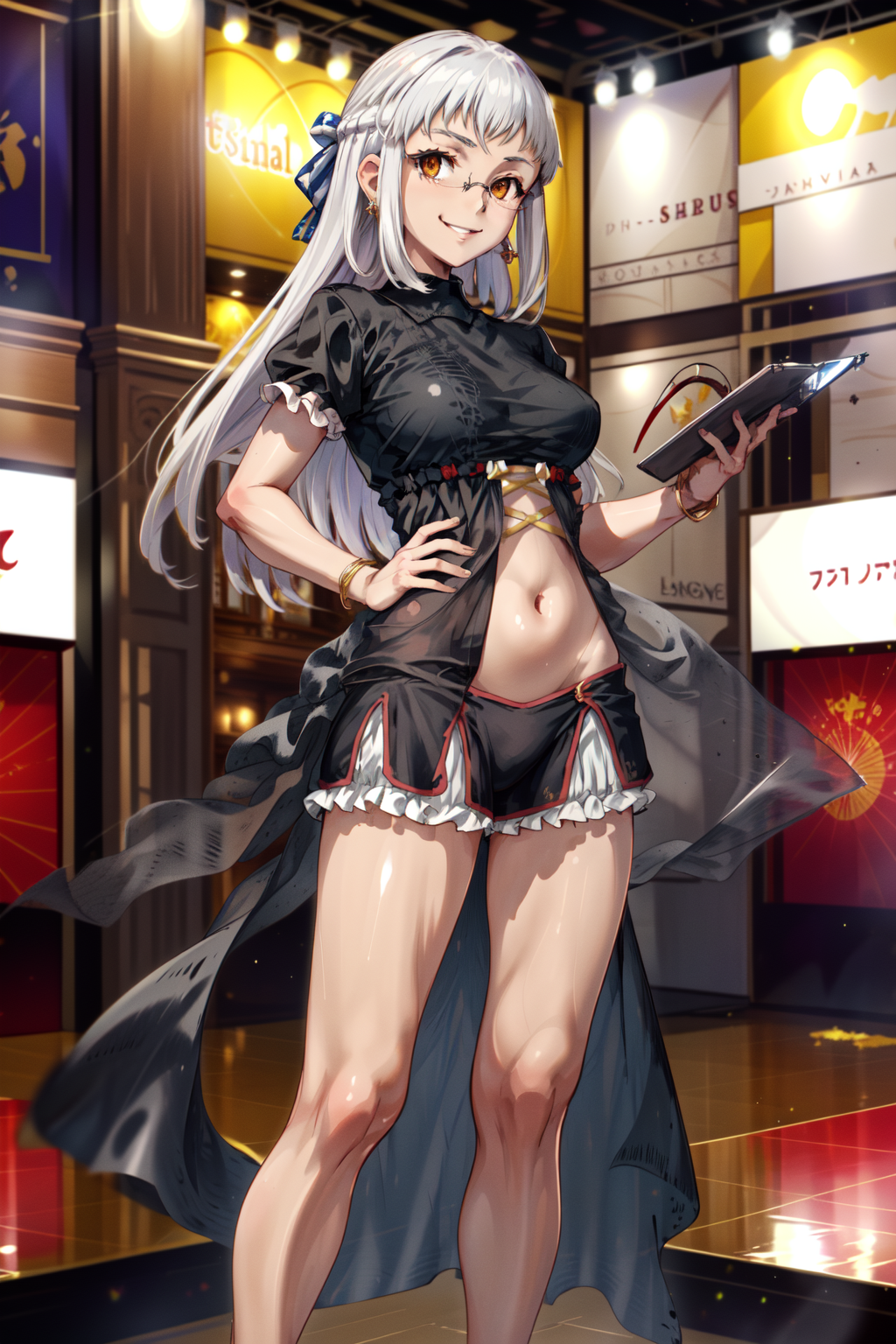 01144-677511720-masterpiece,best quality,1girl,penthesilea _(fate_),HSFD,FestivalCostume,glasses,wide hips,smile,luxury hall,_lora_fgoPenthesile.png